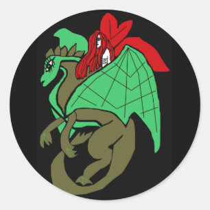 Drachensticker und Lady Runder Aufkleber