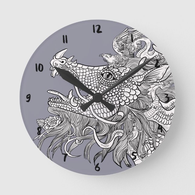 Drachenverzauberung Runde Wanduhr (Vorderseite)