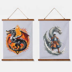 Drachenzorn: Der Samurai erwacht / Vintage Art Wandteppich Mit Holzrahmen