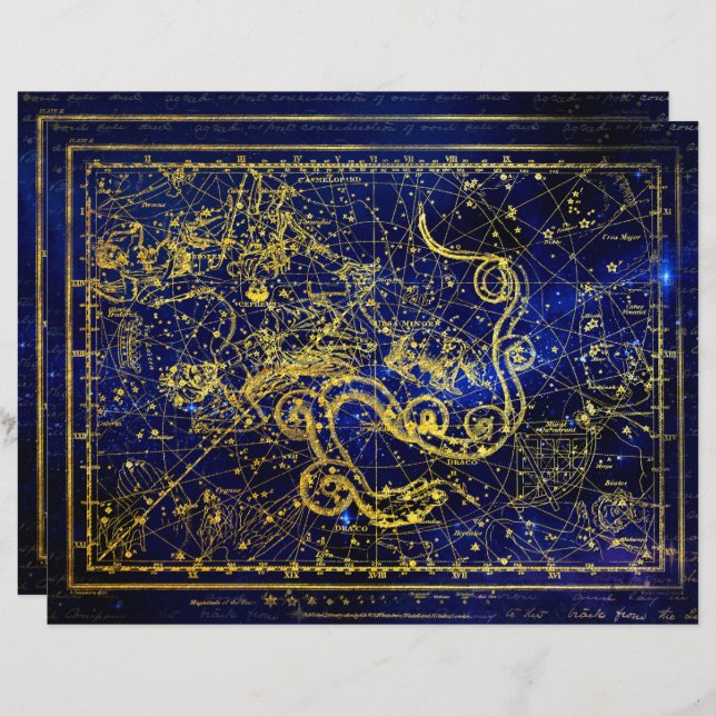 Draco Gold Constellation Scrapbook Paper (Vorne/Hinten)