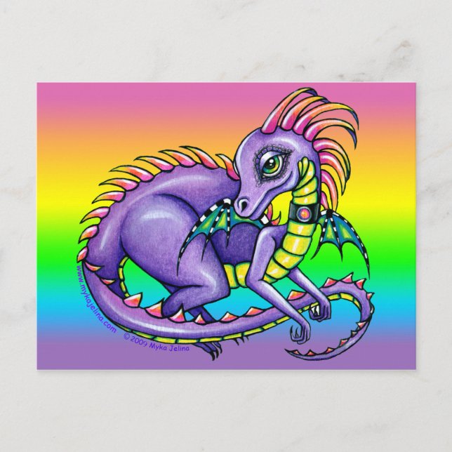 "Draco" Niedlicher Baby Rainbow Dragon Postcard Postkarte (Vorderseite)