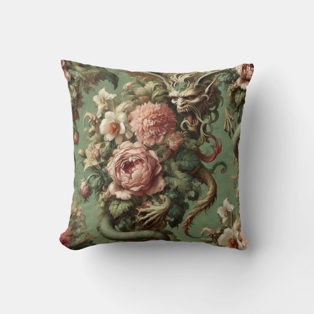 Drac's Finery - Gothic Dragon Floral Pillow Kissen (Vorderseite)