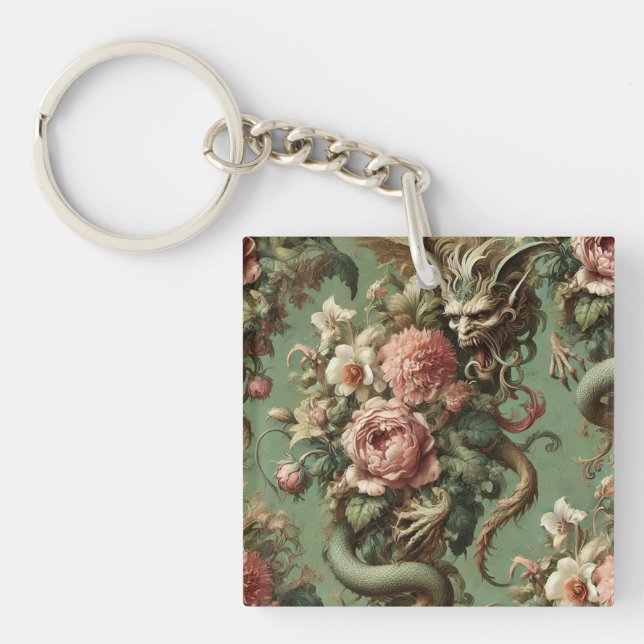 Drac's Finery - Gothic Dragon Floral Pillow Schlüsselanhänger (Vorderseite)