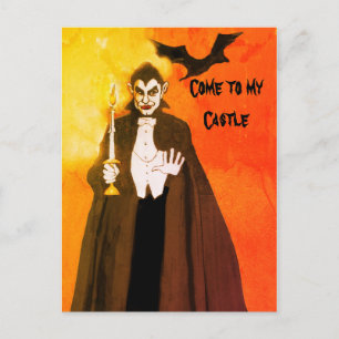 Dracula Art Halloween-Party Schwarz Orange Glow Postkarte