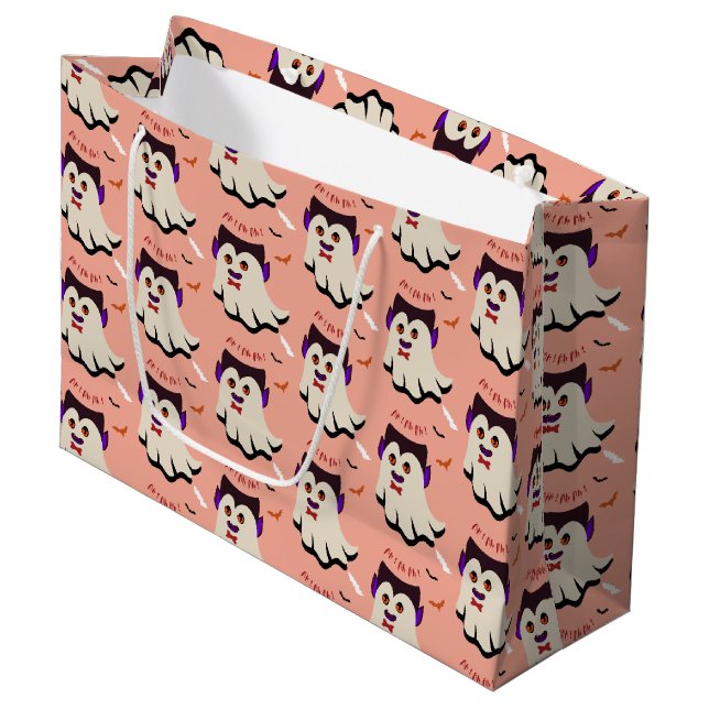 Dracula Boo Muster Rose Bud Große Geschenktasche Geschenktüte (Vorderseite Schrägansicht)