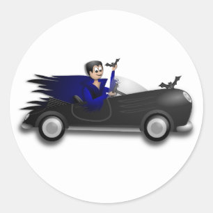 Dracula Driving a Convertible Runder Aufkleber