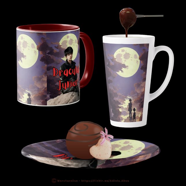 Dracula Junior Large Latte Tasse (DJ Mug, Latte Mug & Snack /Trinket Tray designed by Poet Adiela Akoo. Visit my store for great finds)