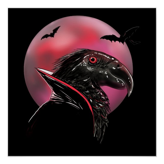 Dracula Parrot Blood Moon Illustration Poster (Vorderseite)