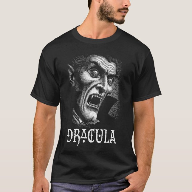 Dracula Portrait Schwarz-Weiß T-Shirt (Vorderseite)