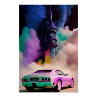 Dracula treibt ein Sportwagen - Ken Gage Art Poster
