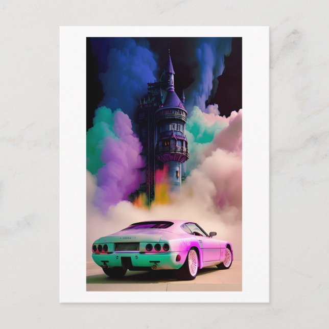 Dracula treibt ein Sportwagen - Ken Gage Art Postkarte (Vorderseite)