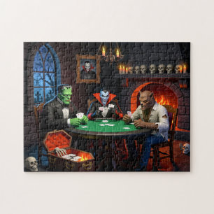 Dracula und Frankenstein Halloween-Monster-Poker Puzzle
