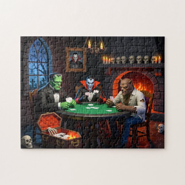 Dracula und Frankenstein Halloween-Monster-Poker Puzzle (Horizontal)