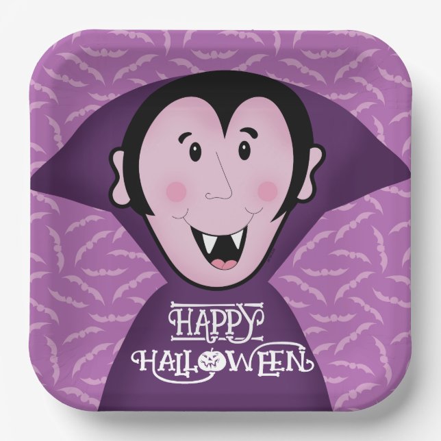 Dracula Vampire Bat Halloween Lila Fledermäuse Pappteller (Vorderseite)