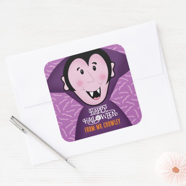 Dracula Vampire Bat Halloween Lila Fledermäuse Quadratischer Aufkleber (Umschlag)