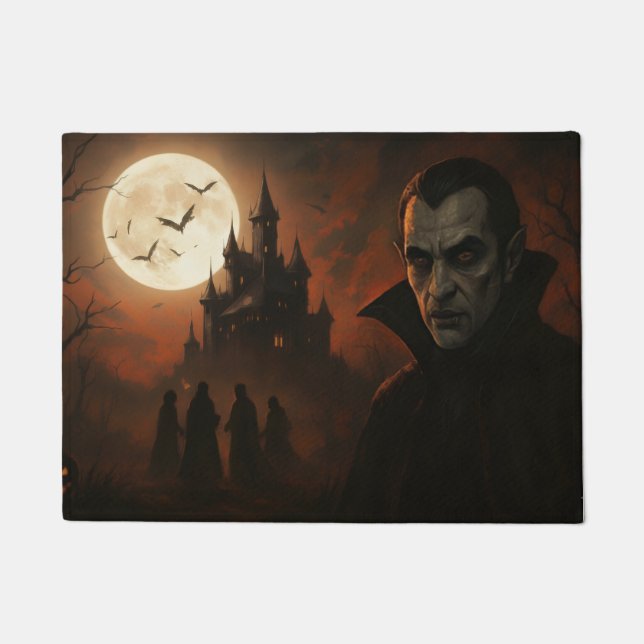 Dracula's gotisches Halloween Willkommenstor Fußmatte (Vorderseite)