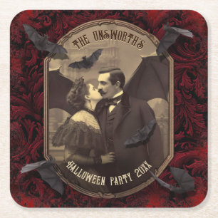Draculas romantischer Vampir-Kuss-Halloween-Party  Rechteckiger Pappuntersetzer