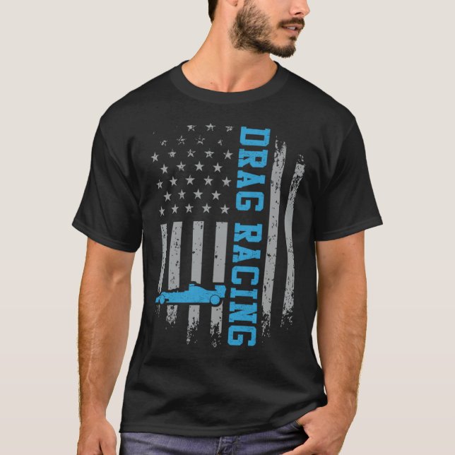 Drag Racing Car Driver American Flag Drag Race Spo T-Shirt (Vorderseite)