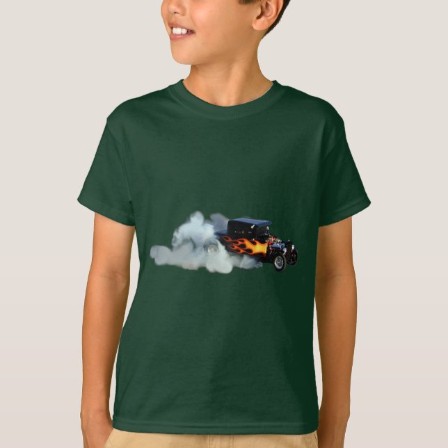 Drag-Racing Rauchen Flammen Vintage Auto T-Shirt (Vorderseite)
