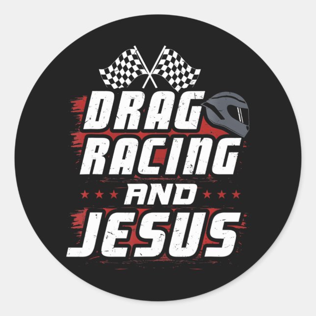 Drag Racing und Jesus Runder Aufkleber (Vorderseite)