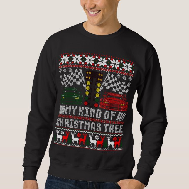 Drag Racing Weihnachtsbaum Race Auto Ugly Sweater Sweatshirt (Vorderseite)