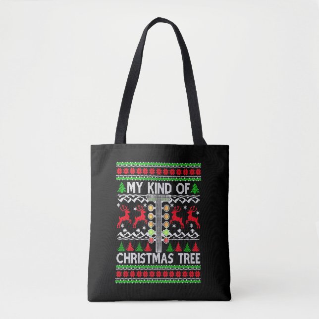 Drag Racing Weihnachtsbaum Ugly Xmas Sweater (Vorderseite)