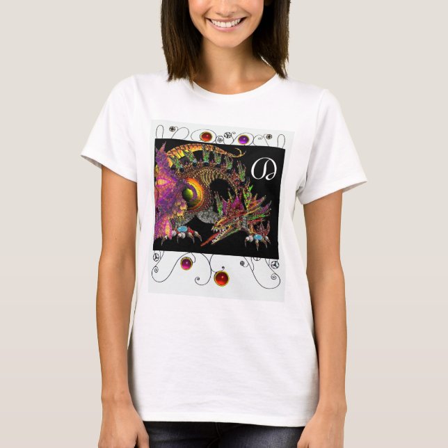 DRAGO/FANTASY-DRAGON, GOLD-LILA-SCHWARZMONOGRAMM T-Shirt (Vorderseite)