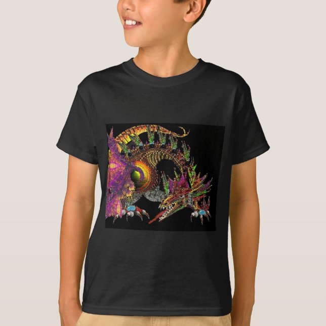 DRAGO/FANTASY-DRAGON IN GOLD LILA UND SCHWARZ T-Shirt (Vorderseite)