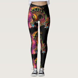 DRAGO Fantasy Dragon in Schwarz Rosa Lila Leggings