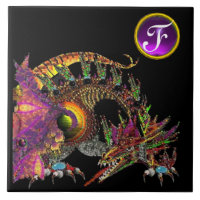 DRAGO, FANTASY DRAGON, LILA GEMSTONE-MONOGRAMM