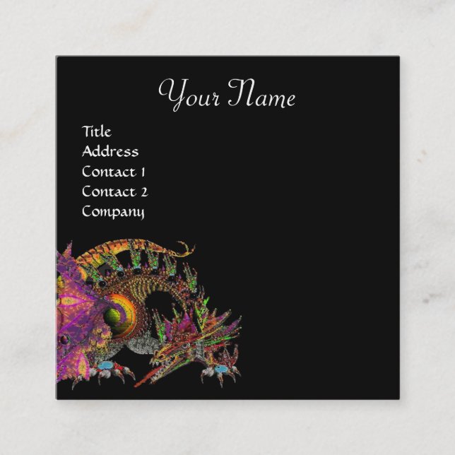 DRAGO / Fantasy Dragon Monogram Black Lila Quadratische Visitenkarte (Vorderseite)