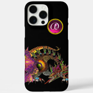 DRAGO, FANTASY DRAGON, PINK LILA GEMSTONE MONOGRAM iPhone 16 PRO MAX HÜLLE