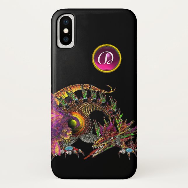 DRAGO, FANTASY DRAGON, PINK LILA GEMSTONE MONOGRAM Case-Mate iPhone HÜLLE (Rückseite)