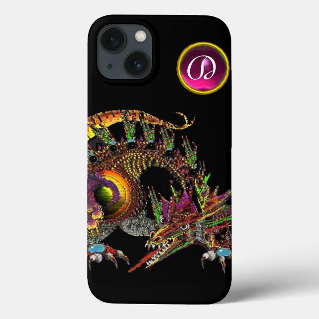 DRAGO, FANTASY DRAGON, PINK LILA GEMSTONE MONOGRAM Case-Mate iPhone HÜLLE (Rückseite)