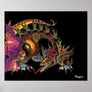 DRAGO/FANTASY GOLD DRAGON IN LILA UND SCHWARZ POSTER