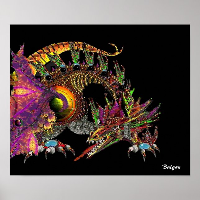 DRAGO/FANTASY GOLD DRAGON IN LILA UND SCHWARZ POSTER (Vorne)