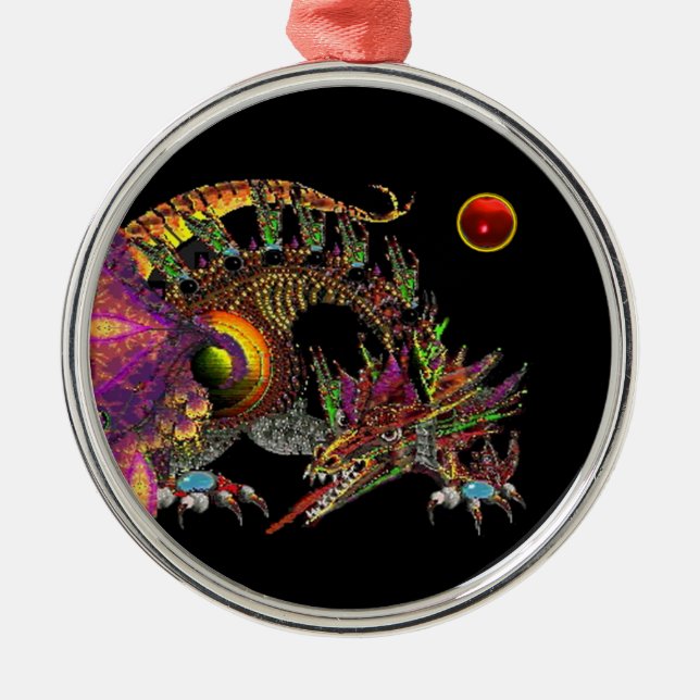 DRAGO/FANTASY GOLD DRAGON IN LILA UND SCHWARZ SILBERNES ORNAMENT (Vorne)