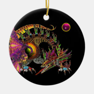 DRAGO Fantasy Gold Dragon, rosa Amethyst Monogram Keramik Ornament