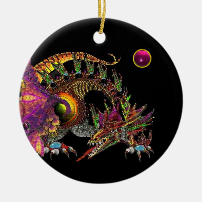 DRAGO Fantasy Gold Dragon, rosa Amethyst Monogram Keramik Ornament (Vorne)