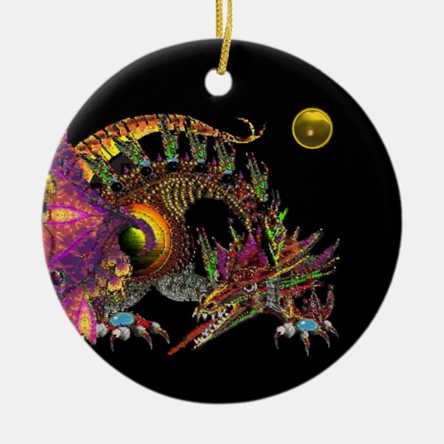 DRAGO-Gelbes Topaz-Monogramm Keramik Ornament (Vorne)