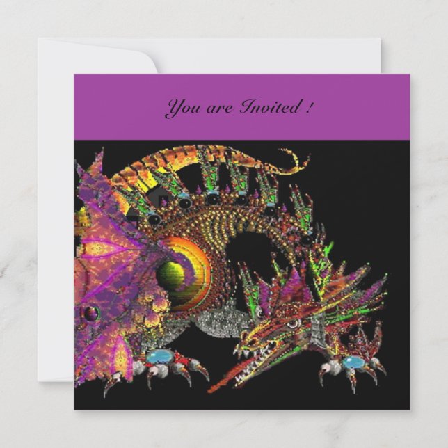 DRAGO violett lila schwarz Einladung (Vorderseite)