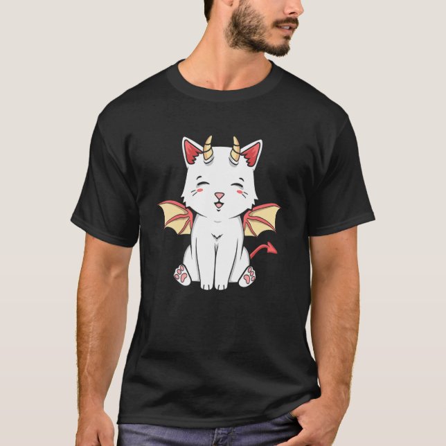 Dragocat Japanisch Dragon Monster Cat Graphic T-Shirt (Vorderseite)