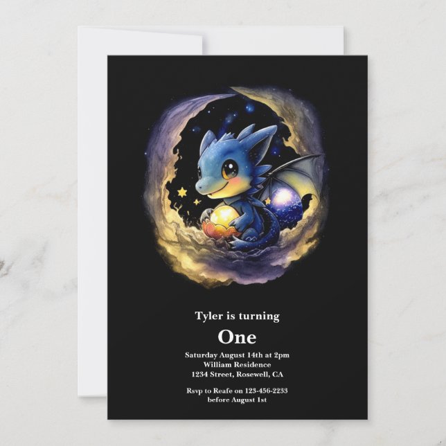 Dragon 1. Geburtstag Einladung (Vorderseite)