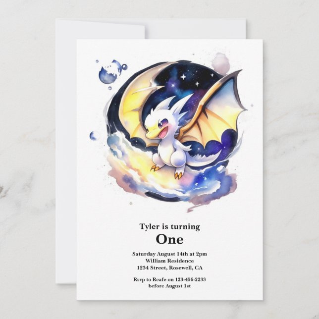 Dragon 1. Geburtstag Einladung (Vorderseite)