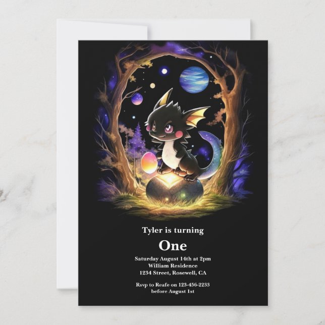 Dragon 1. Geburtstag Einladung (Vorderseite)