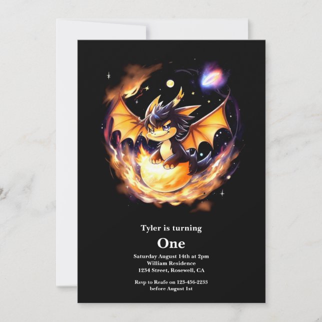 Dragon 1. Geburtstag Einladung (Vorderseite)