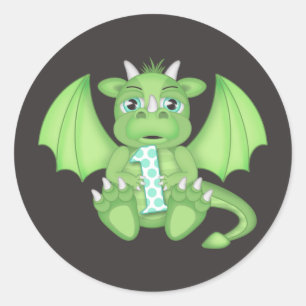 Dragon 1. Geburtstag Runde Stickers