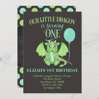 Dragon 1st Birthday Einladung mit optionalem Foto