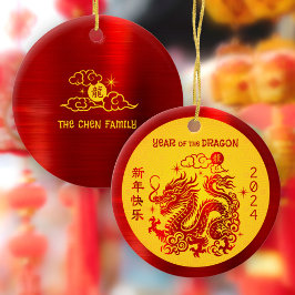 Dragon 2024 Chinesischer Mondfisch Neujahrsrot Keramik Ornament