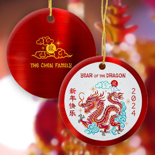Dragon 2024 Papercut Chinesischer Mondfisch Neujah Keramik Ornament